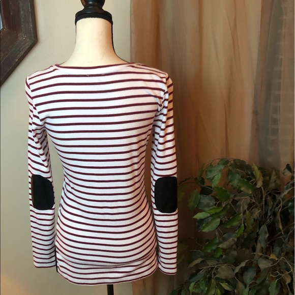 Picket White & Red Striped Tee w/ Leather Elbows - Picture 2 of 5